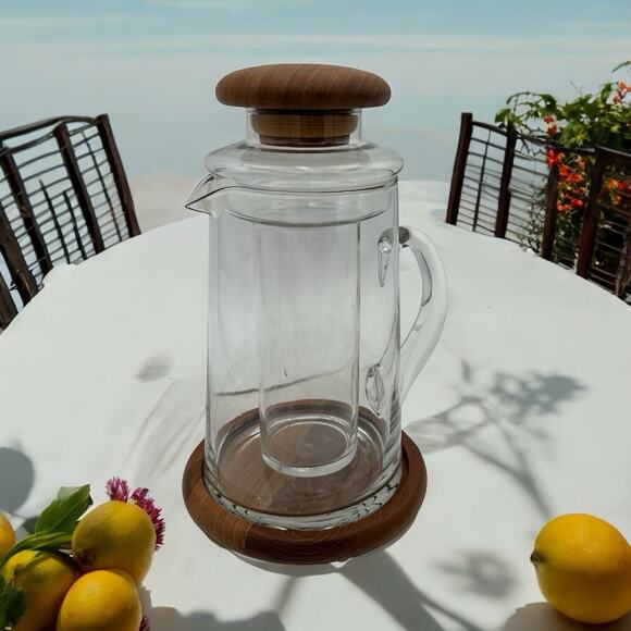 MCM Teak And Glass Cooling Pitcher Teak By Winsome Wood made in Thailand